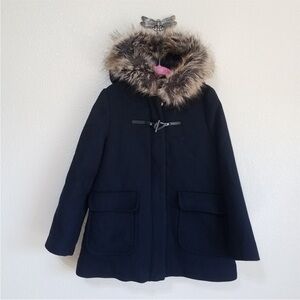 Zara Kids navy blue Pea Coat with Faux Fur Trim 13/14